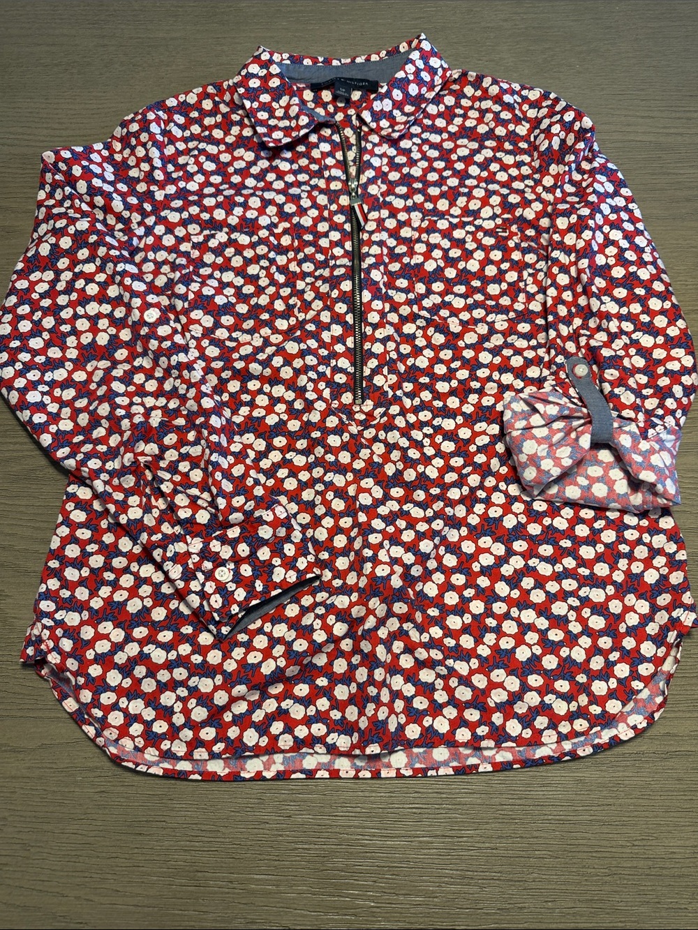 Tommy Hilfiger Red Floral Zip-Front Blouse